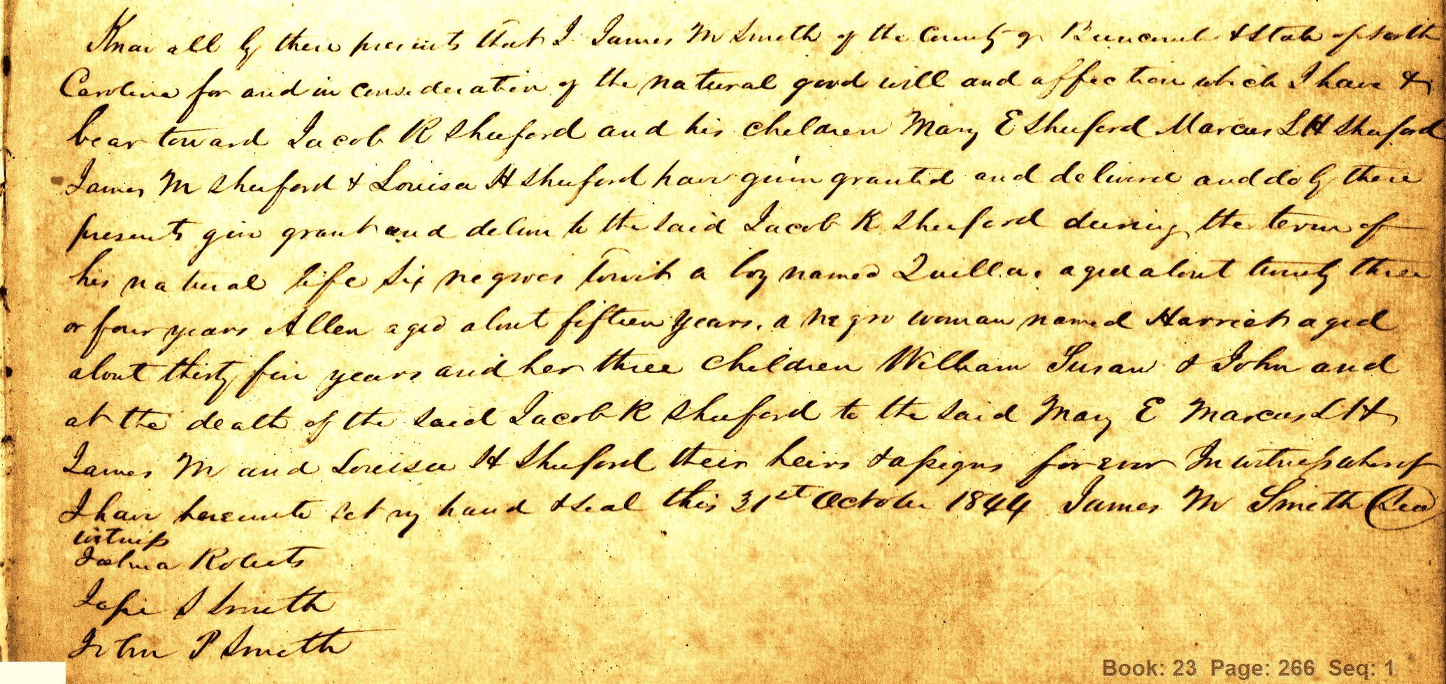 1846_Quillen_Allen_Harriah and Children_William_Lucan_John_Bill of Sale_Page_1 crop