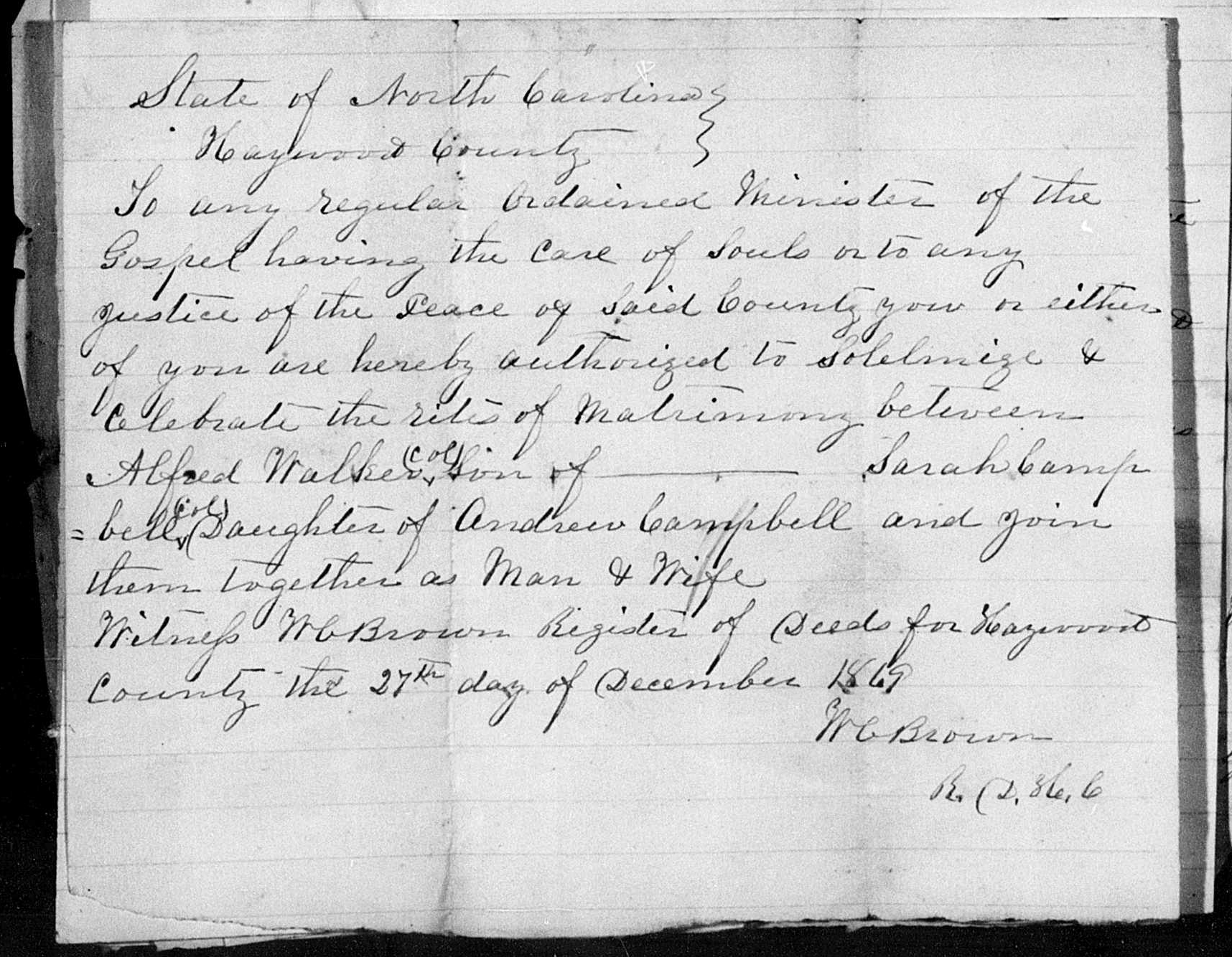 1869_Marriage Alfred Walker and Sarah Campbell crop