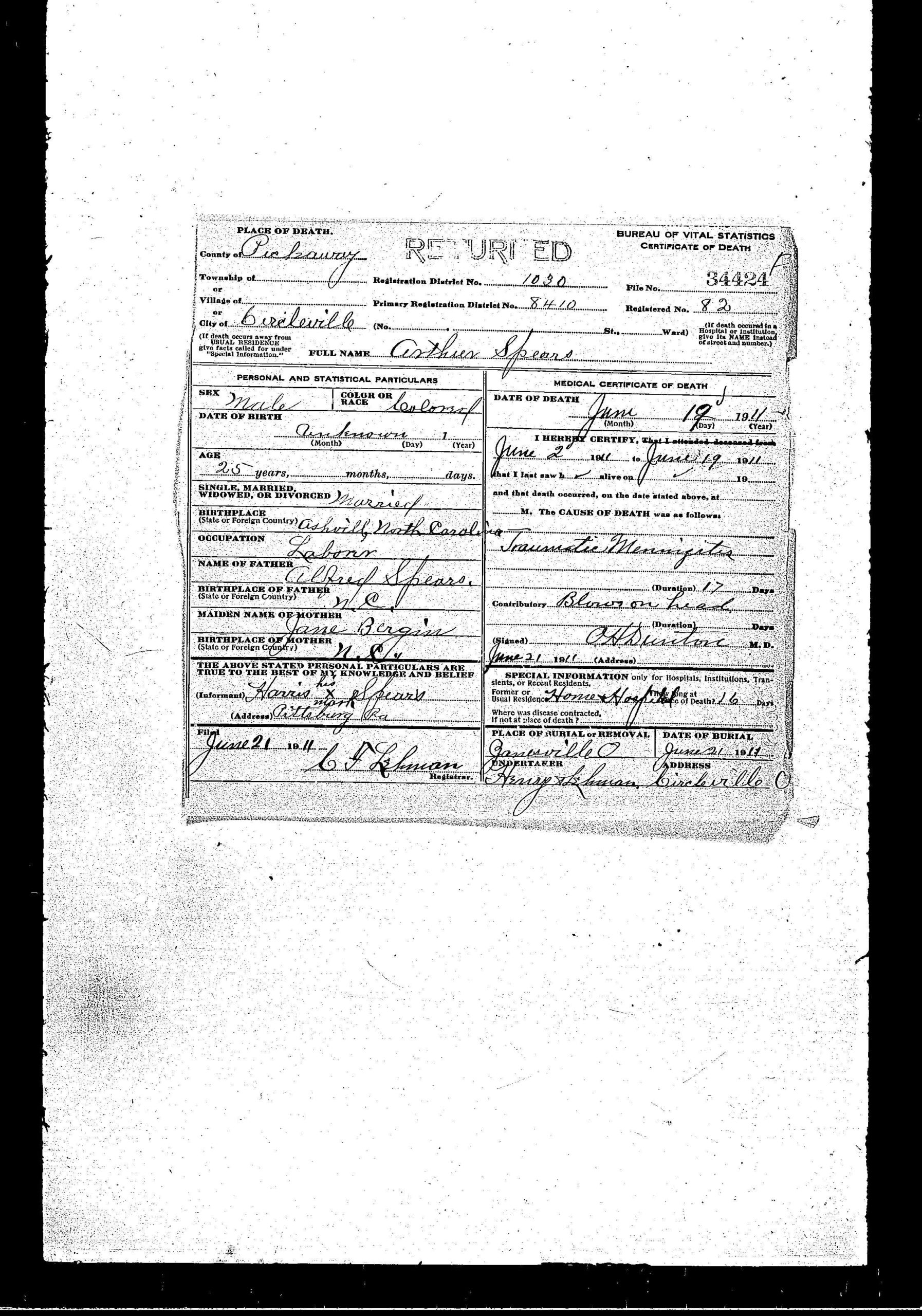 1911 Arthur spears