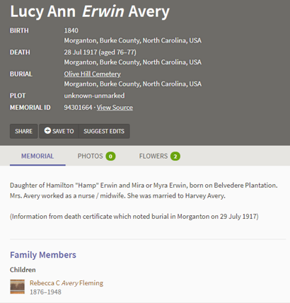 Avery, Lucy Ann Erwin findagrave